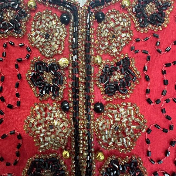 Lawrence Kazar New York Vintage Heavy Beaded Blazer Jacket 100% Silk XL Formal - Picture 10 of 16